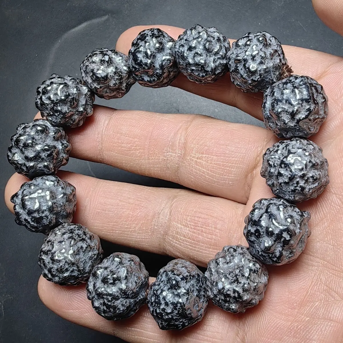 

Irregular meteorite black and bright meteorite bracelet retro personality bracelet men's trendy hand jewelry niche cultural play