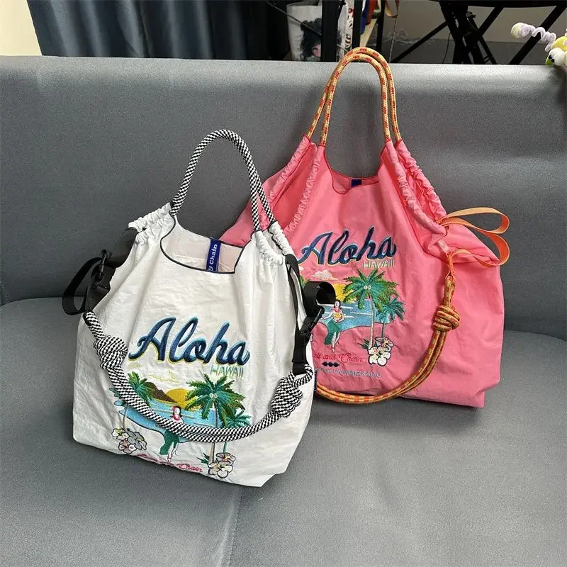 2024 catena a sfera in stile giapponese viola borsa verde Hawaii pacchetto Shopping in Nylon tendenza pendolare borse Tote Casual moda generosa