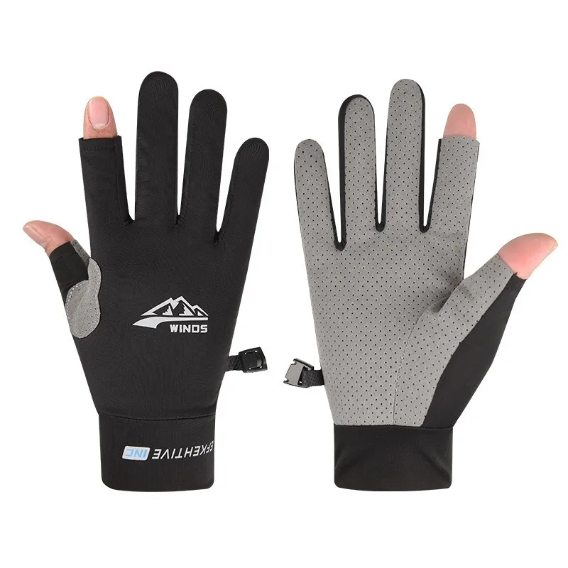 Unisex Ice Silk Cycling Gloves - Warm half-finger/dual-finger design, non-slip grip, breathable mesh and ergonomic fit, suitable for road cycling, driving, fishing, motorcycle riding - Winter sports gloves with wrist strap