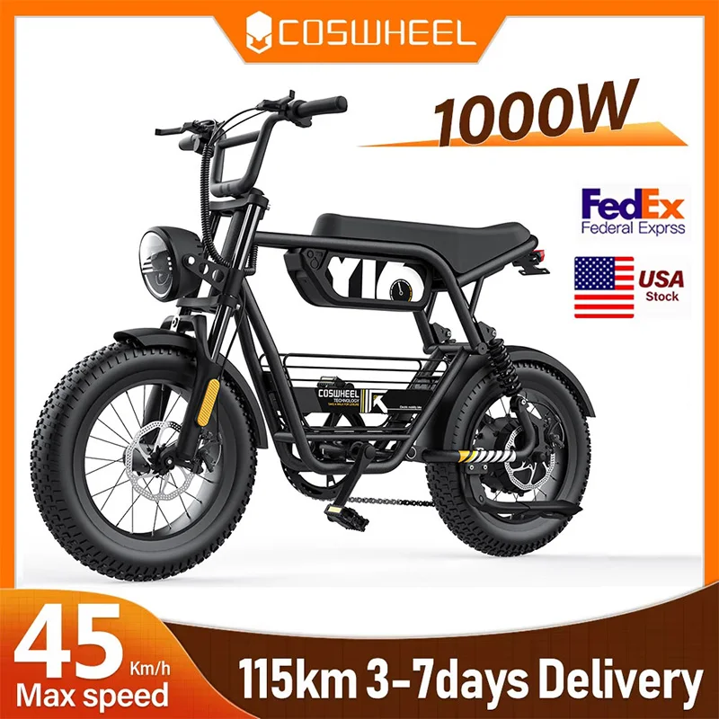 

Electric Bicycle 1000W Brushless Motor 48V 15Ah Battery 80 Battery 16*4.0 Fat Tires Rear Double Spiral Air Shock Abosorber