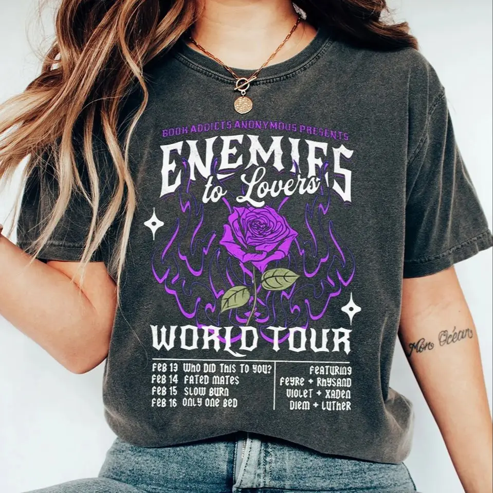 Enemies To Lovers Book Tropes Literary Shirt Bookstagram Booktok Merch Bookish Dark Romance Vintage Washed Tee For Unisex Y2K