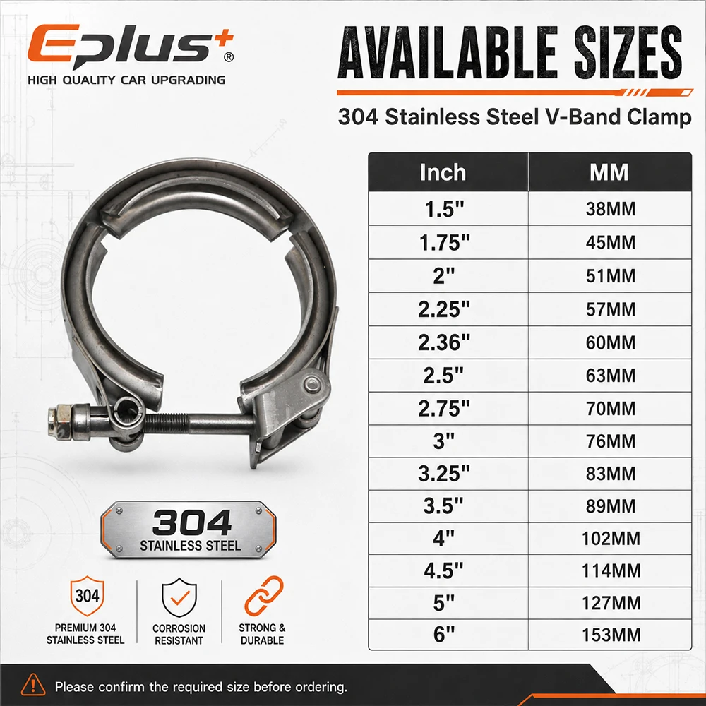 EPLUS Universal 304 Edelstahl 1,5~6 Zoll Schnellverschluss V-Band Klemme T-Bolzen V-Typ Auspuffklemme für Auto-Turbo-Auspuffrohr – Detail 1