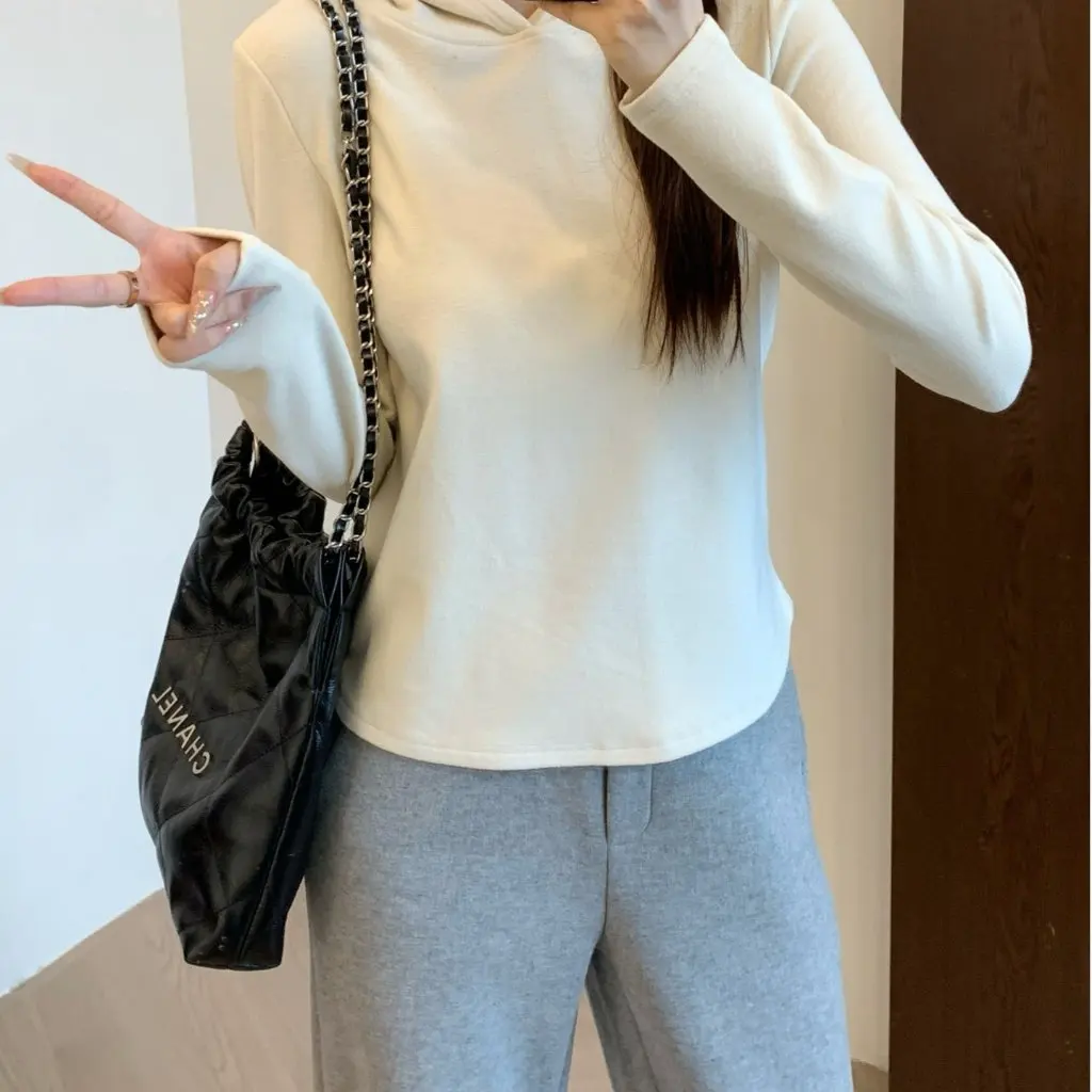 

Slim-Fit Hooded Base Shirt Fashionable Baidai Design Double-Sided Napped Three-Dimensional Solid Color Winter New F112310