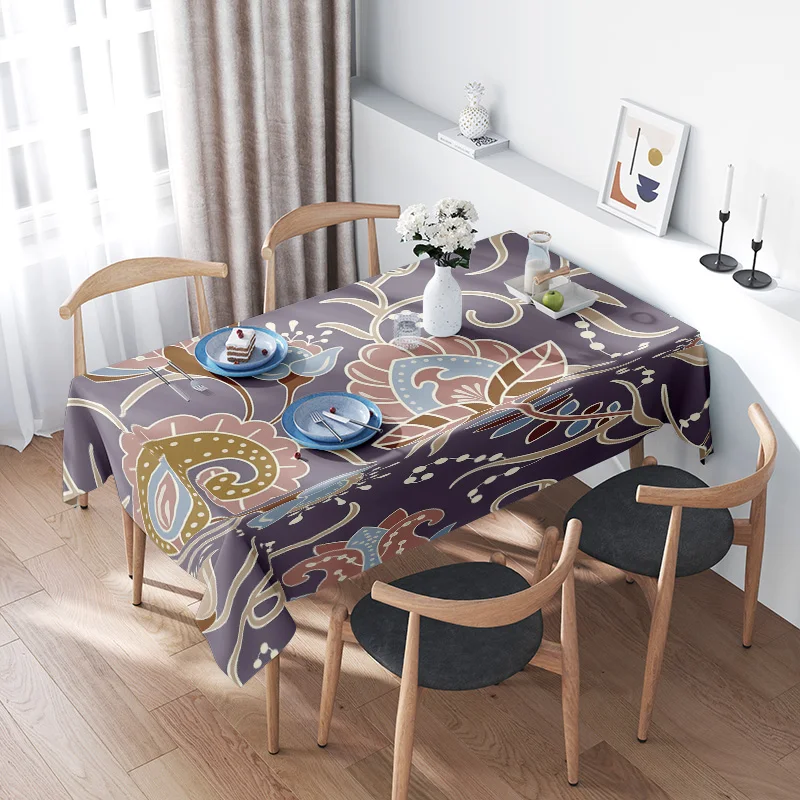Fancy Floral Printed Tablecloths Home Decor Rectangular Polyester Dining Table Covers for Kitchen Purple Yellow Red (160x240cm)