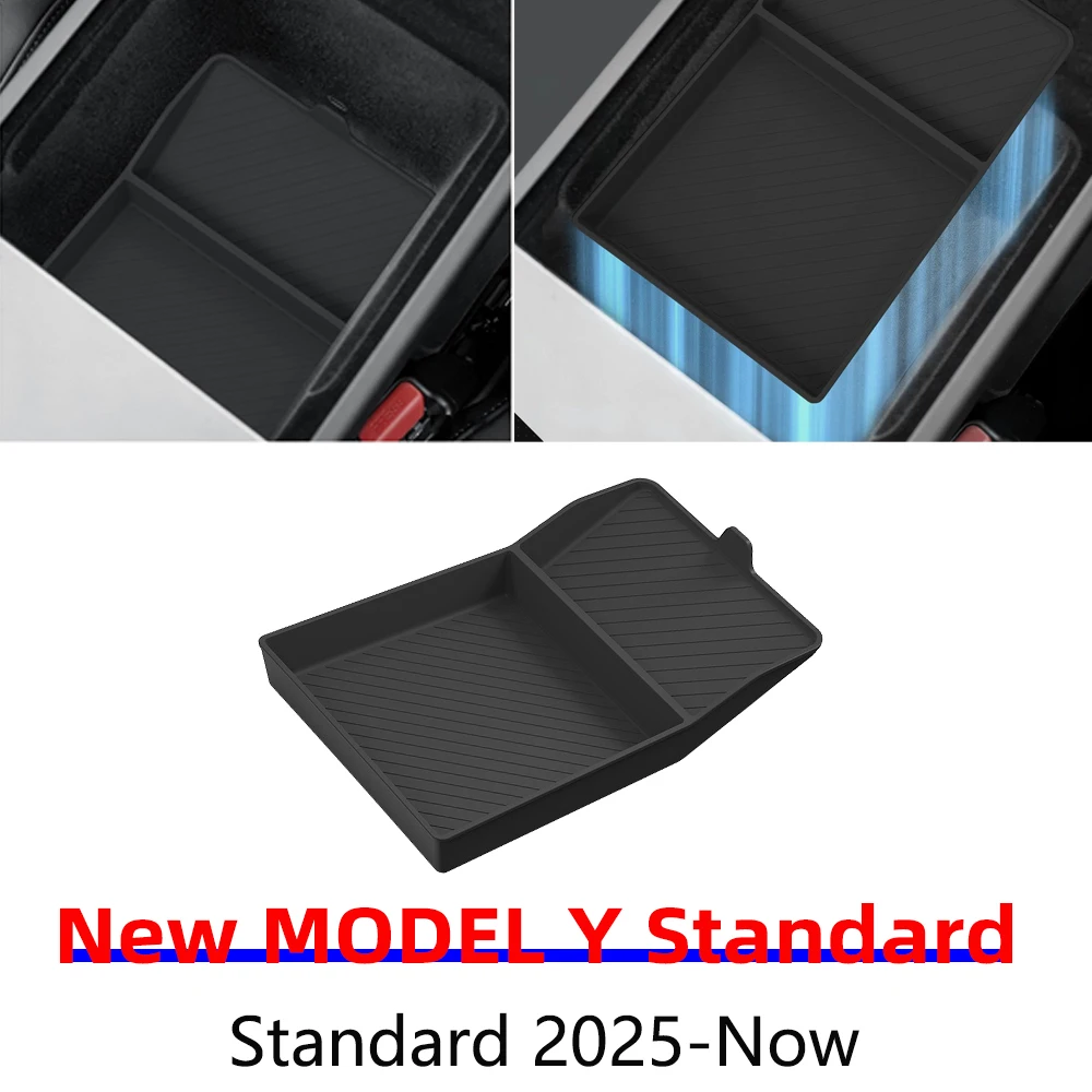 Armlehnen-Unterablagebox für Tesla Model Y Standard RWD 2026 – Silikon-Mittelkonsolen-Armlehnen-Aufbewahrungsbox, Auto-Organizer-Matte