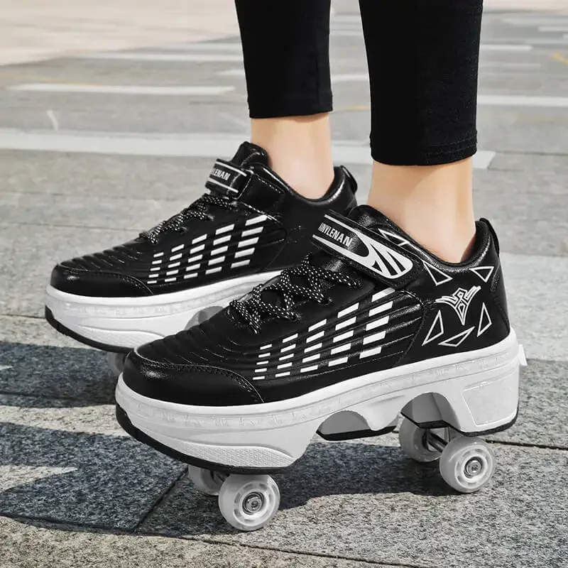 

4-Wheel Deformable Roller Skate Shoes for Men and Women Skating Shoes with Wheels Dual-Purpose Skating Sports Sneakers Shoes