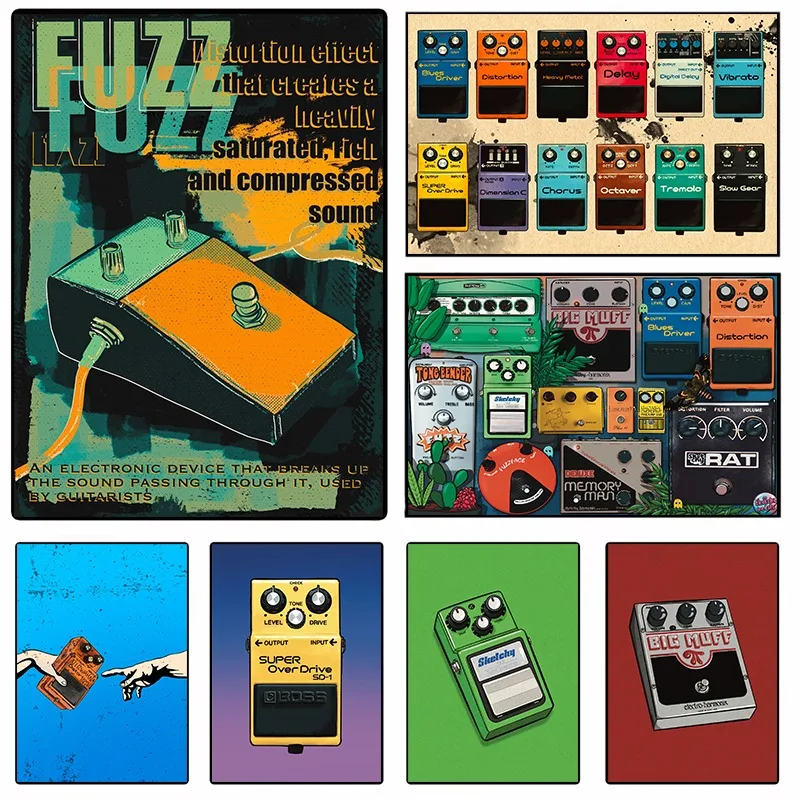 Guitar Pedals Big Muff Stompbox Retro Guitarfx Fuzz Effects Illustration Poster Vintage Canvas Painting Wall Living Room Decor