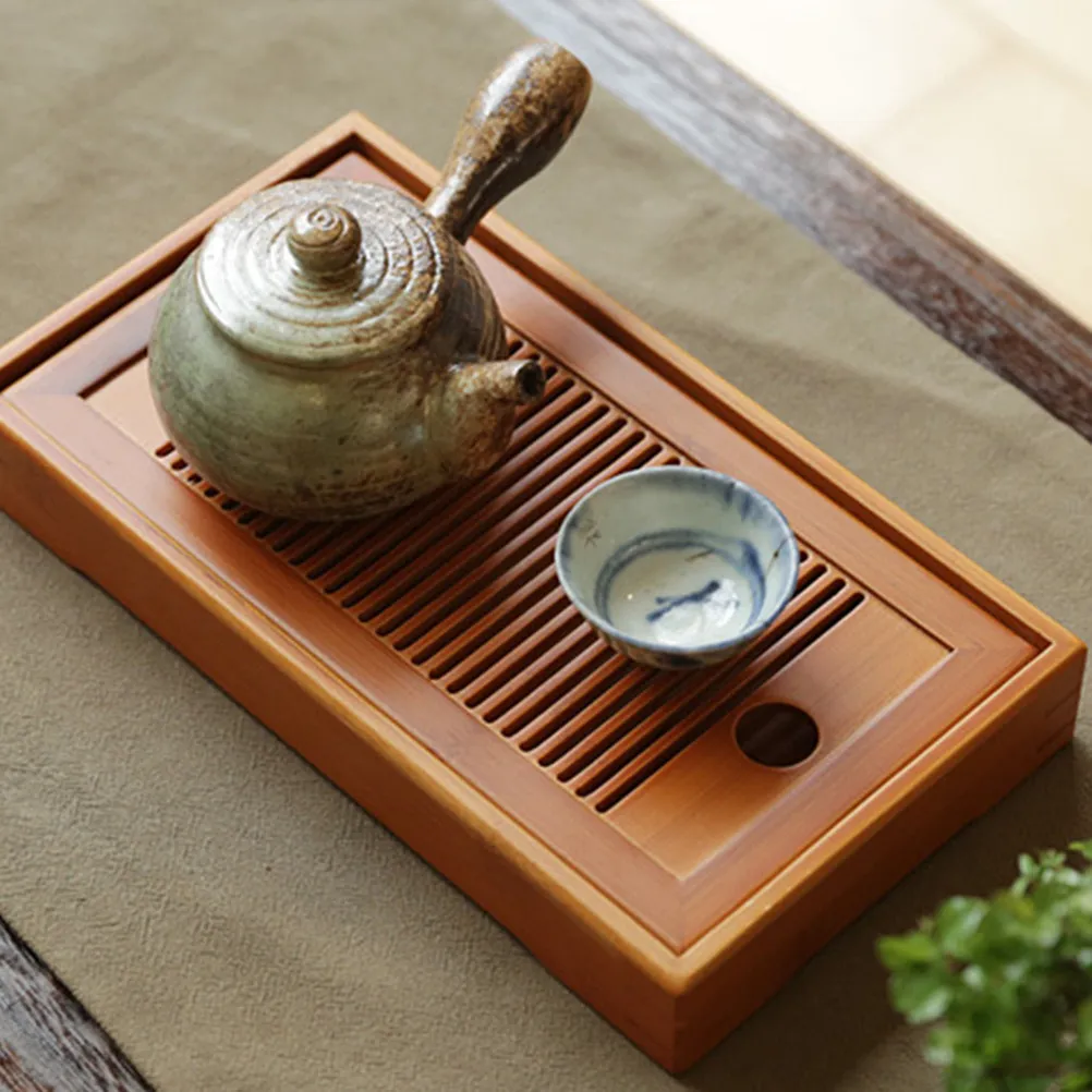 1Pcs Bamboo Tea Tray Water Storage Teaware Holding Tray Simple Elegant Design for Home Office Tea Ceremony Party Banquet
