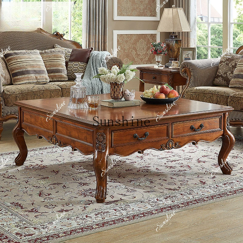 

Villa large apartment American pure solid wood coffee table, square tea table FT