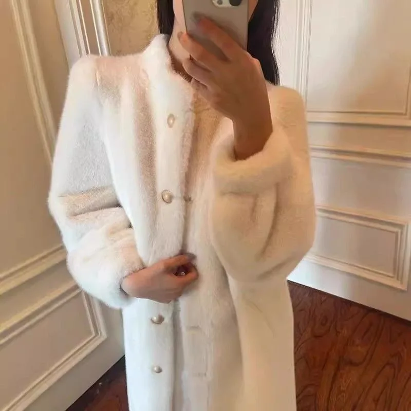 

Women Winter New Mink Coat Thickened Wide Loose Lamb's Wool Fur Mid-length Faux Fur Coat Luxury Comfort Warmth Winter Coat Women