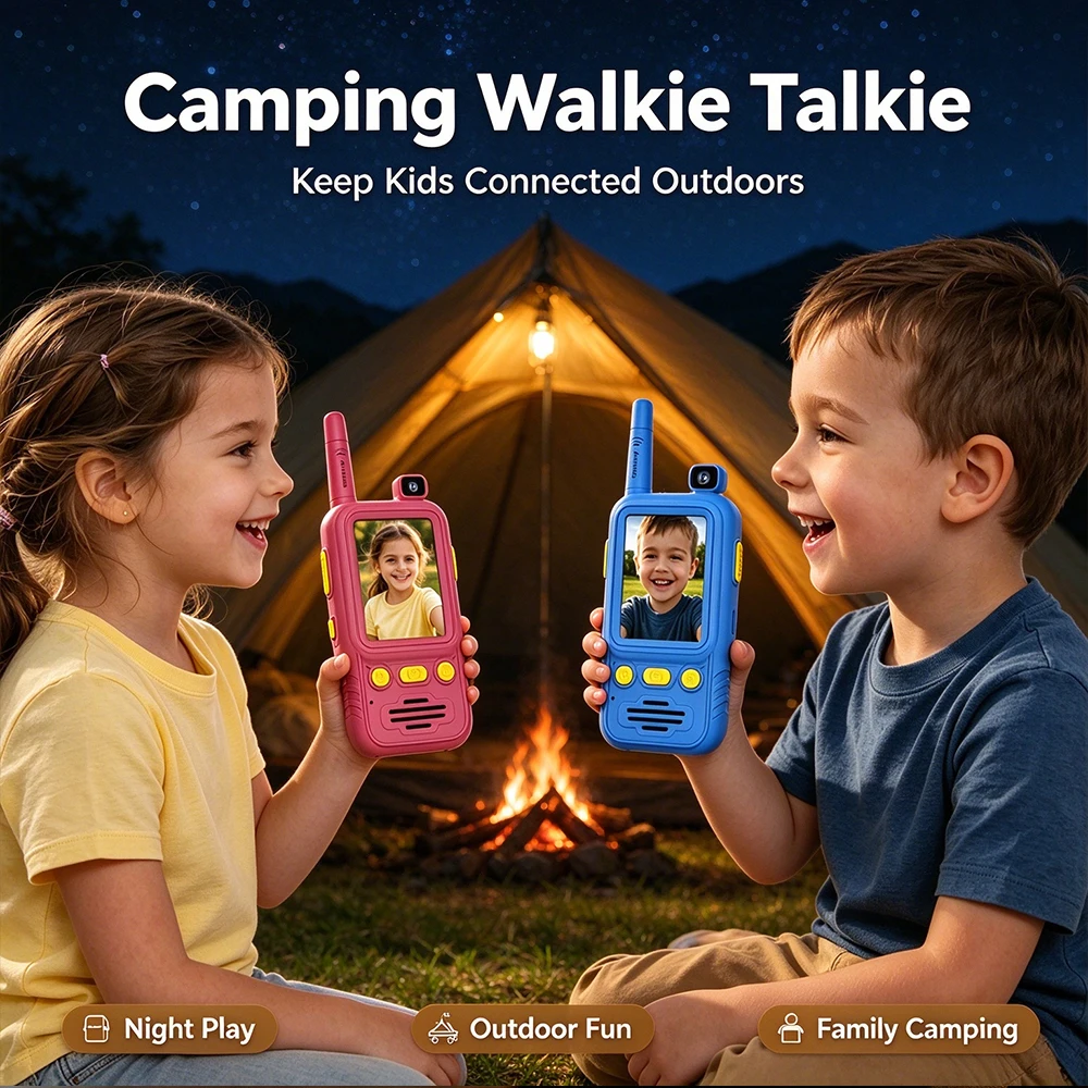 Kids Walkie Talkie Toy With Camera Portable Children Intercom Toy Voice Changer Function Outdoor Interaction Game Birthday Gift