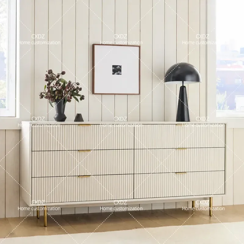 Cream Green Six Bucket Storage Cabinet Vertical Pattern Door Living Room Entrance Storage Chest
