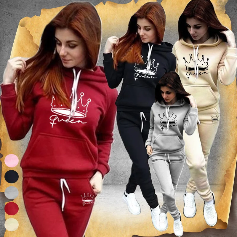 Women Fashion Hoodie Set Women Sportsuits Two Piece Suits Hooded Sweatshirts Long Pants Autumn Winter