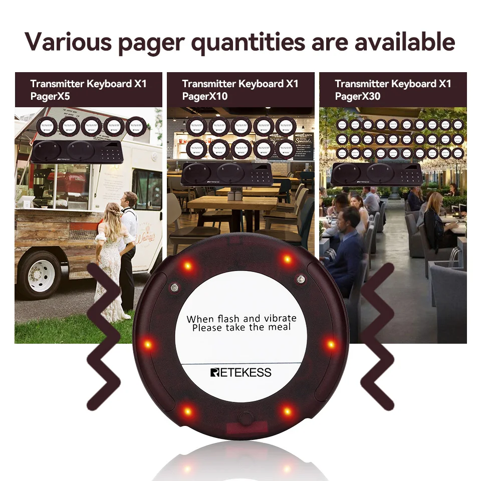 RETEKESS TD163 Restaurant-Pager Drahtloses Rufsystem mit platzsparendem Vibrationsalarm bei niedrigem Batteriestand für Food Trucks und Cafés – Detail 14