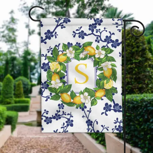 Personalized Lemon Garden Flag Lemon Chinoiserie Flag Lemon Floral Welcome Flag