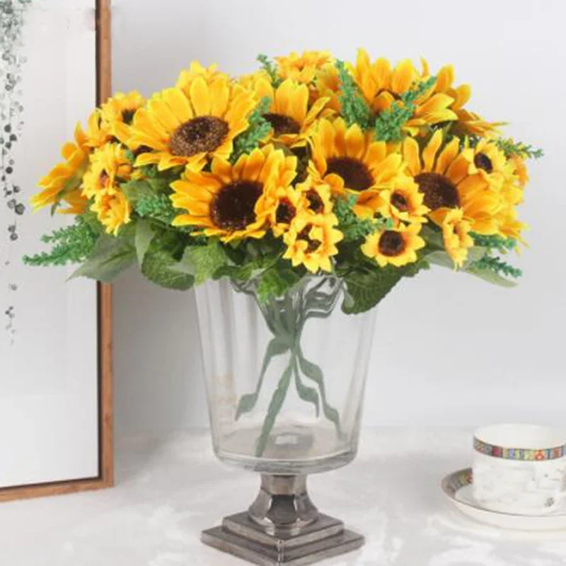 

Букет искусственных цветов из желтого подсолнечника, искусственные цветы для осеннего украшения дома, вечеринки, офиса, садового декора, расческа