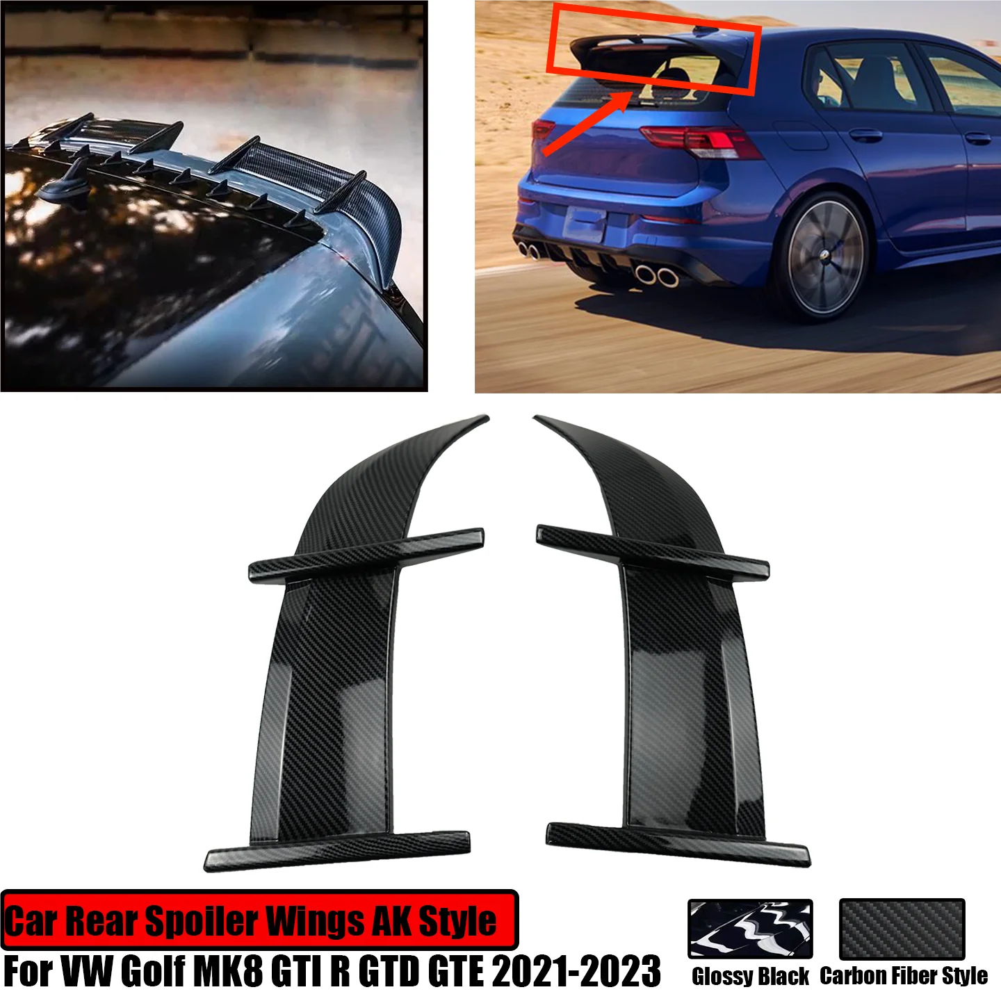 

For VW Golf MK8 GTI R GTD GTE 2021 2022 2023 Car Rear Roof Spoiler Wings AK Style Spoiler Splitter Diffuser Tail Trunk Roof Lip