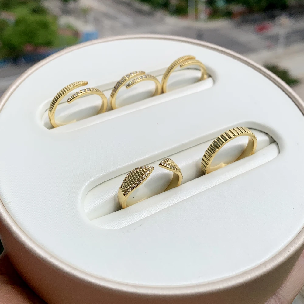 Micro Paved Sparking CZ Fashion Women Open Rings Gold Color Bride Birthday Wedding Engagement Valentine's Day Fine Jewelry