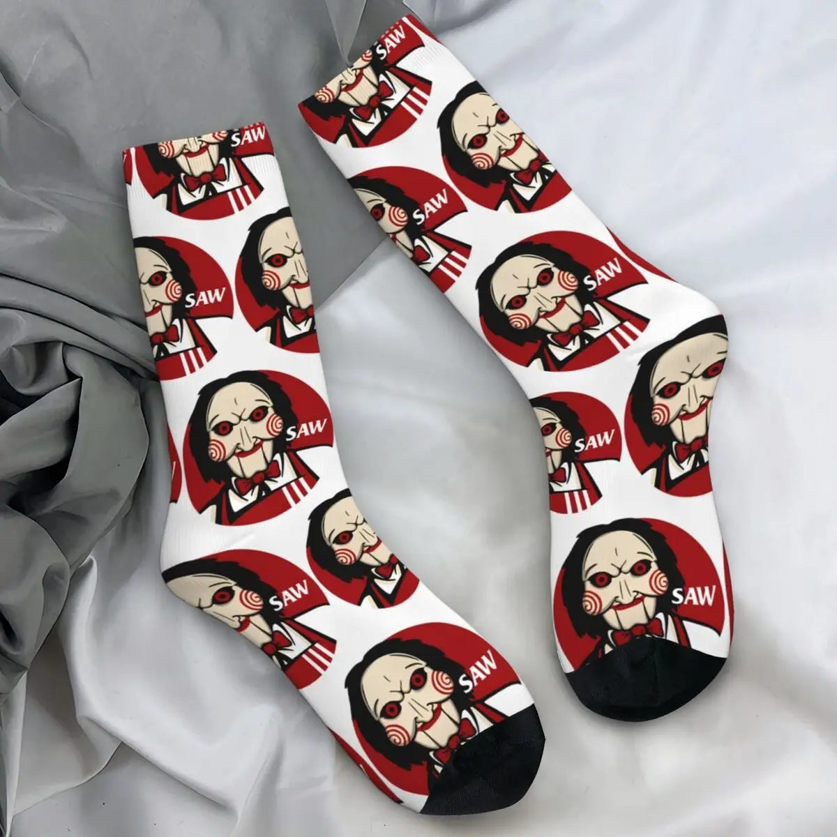 Men Socks Jigsaw Billy The Puppet-SAW Stockings Autumn Gothic Warm Soft Socks Printed Skateboard Anti Bacterial Socks