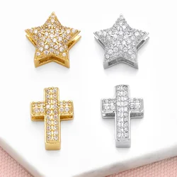 OCESRIO Trendy White Crystal Small Star Cross Charms for Bracelet Copper Gold Plated Crucifix Jewelry Making Supplies chma260