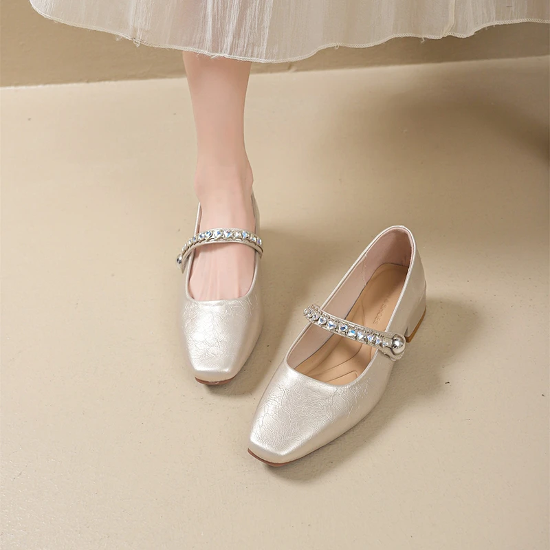 2025 New High Quality  Mary Jane Womens Shoes One Strap Slimming Square Toe Low Heel Pumps Slip on Festival Gift for Couple