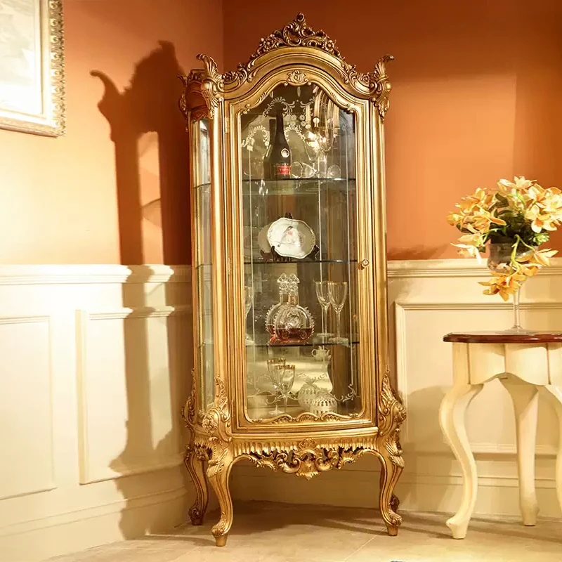 solid wood hand-carved wine cabinet champagne old glass decorative cabinet can be determined color collection cabinet