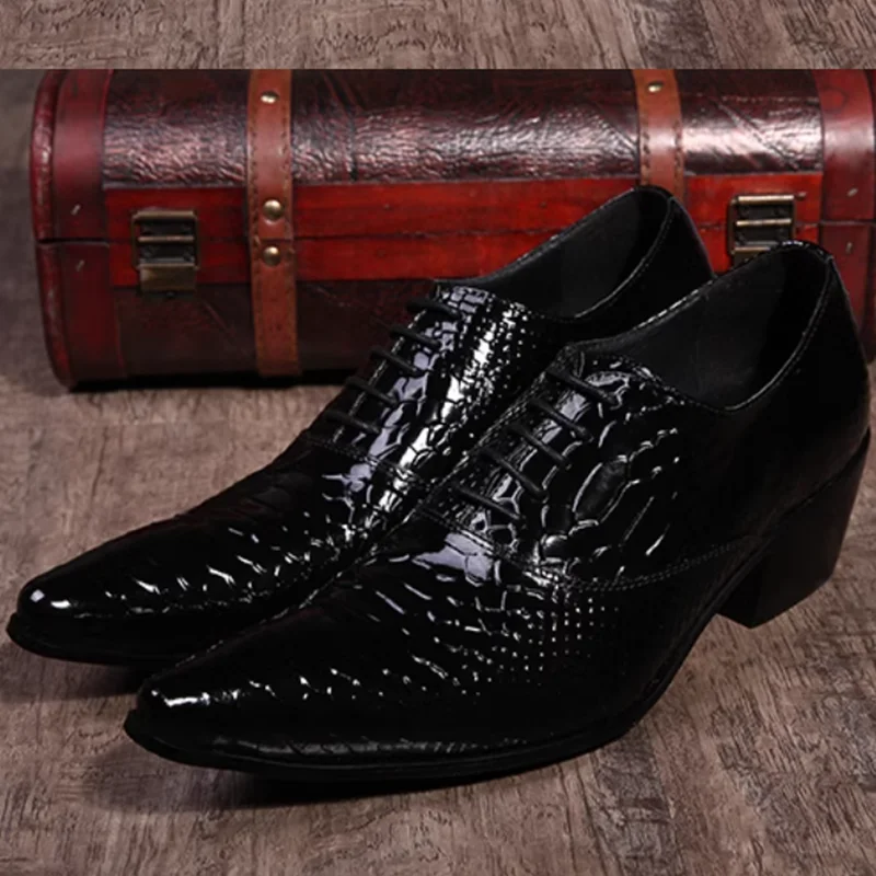 Sapato social masculino leather shoes men python skin pointed toe mens shoes high heels oxford dress wedding formal loafers