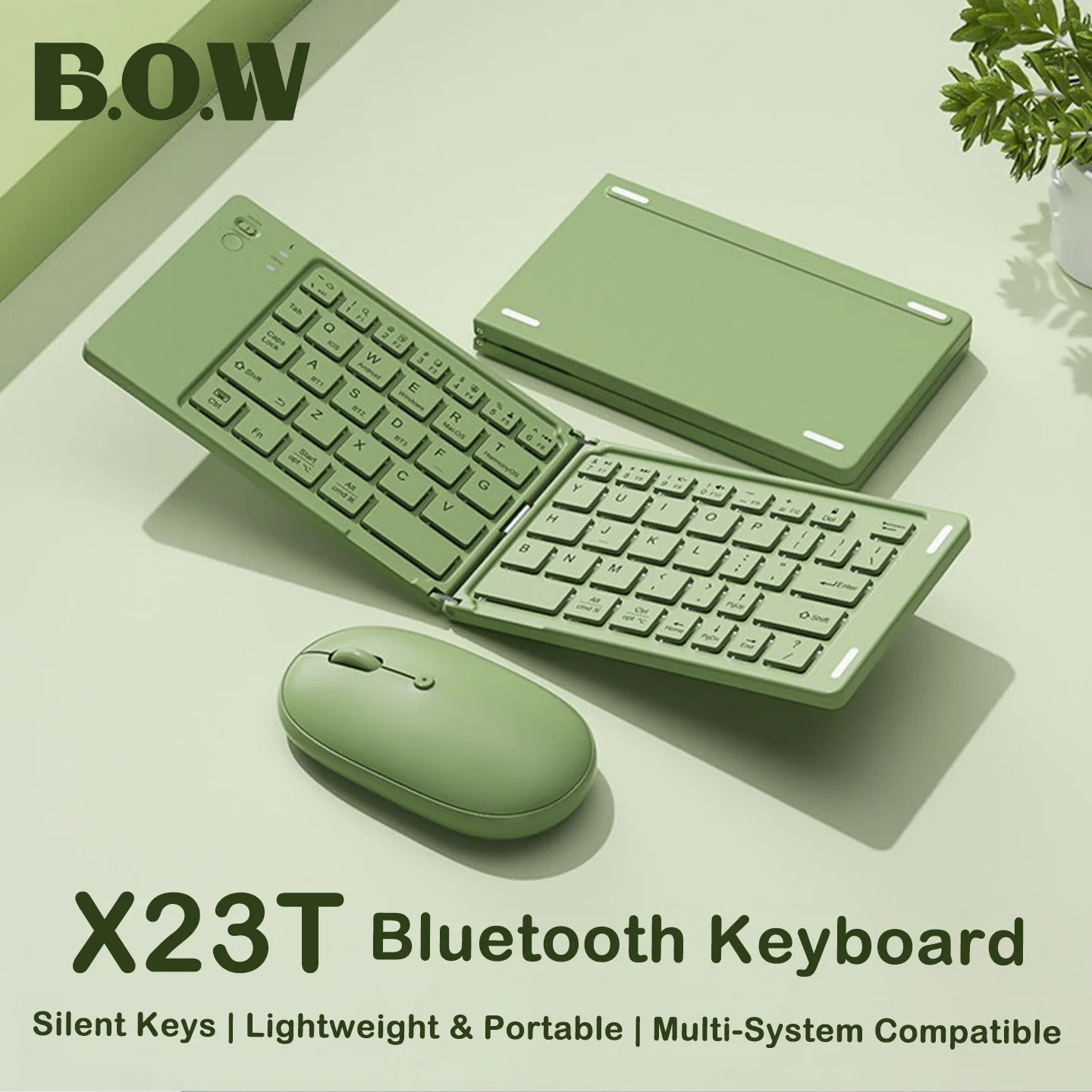 BOW X23T Dual Folding Bluetooth Keyboard 67 Keys Triple Bluetooth Rechargeable Portable Keypad No Numpad For iPad Phone Laptop