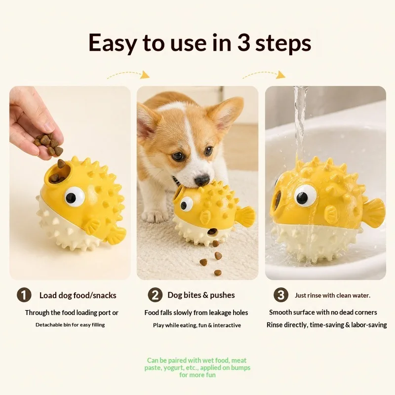 Hüpfender Fisch Hundespielzeug Leckball für Hunde und Katzen, Slow Feeder Puzzle-Spielzeug, Interaktives Selbstspielzeug zur Langeweile-Linderung, Leckerli-Spender für Haustiere – Detail 6