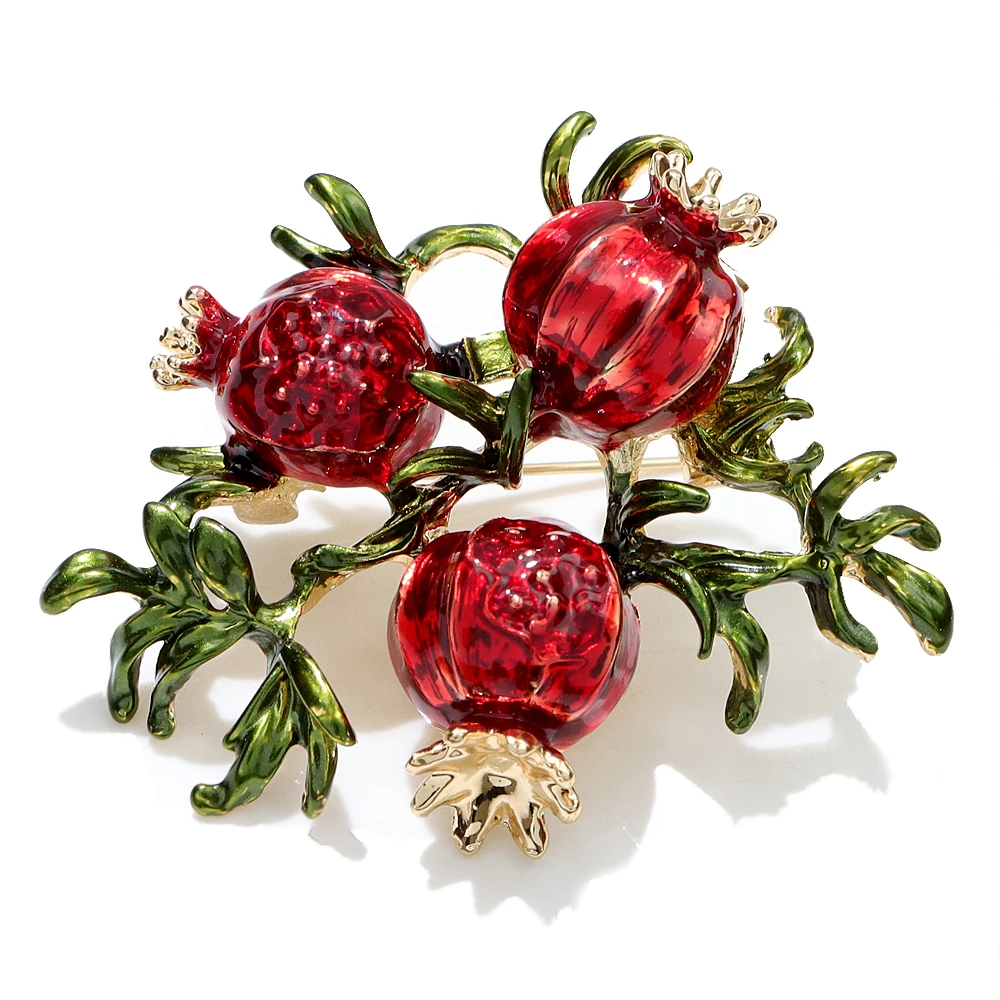 CINDY XIANG Red Enamel Pomegranate Brooch Fruit Pin For Women Party Coat Accessories New Design Winter Jewelry