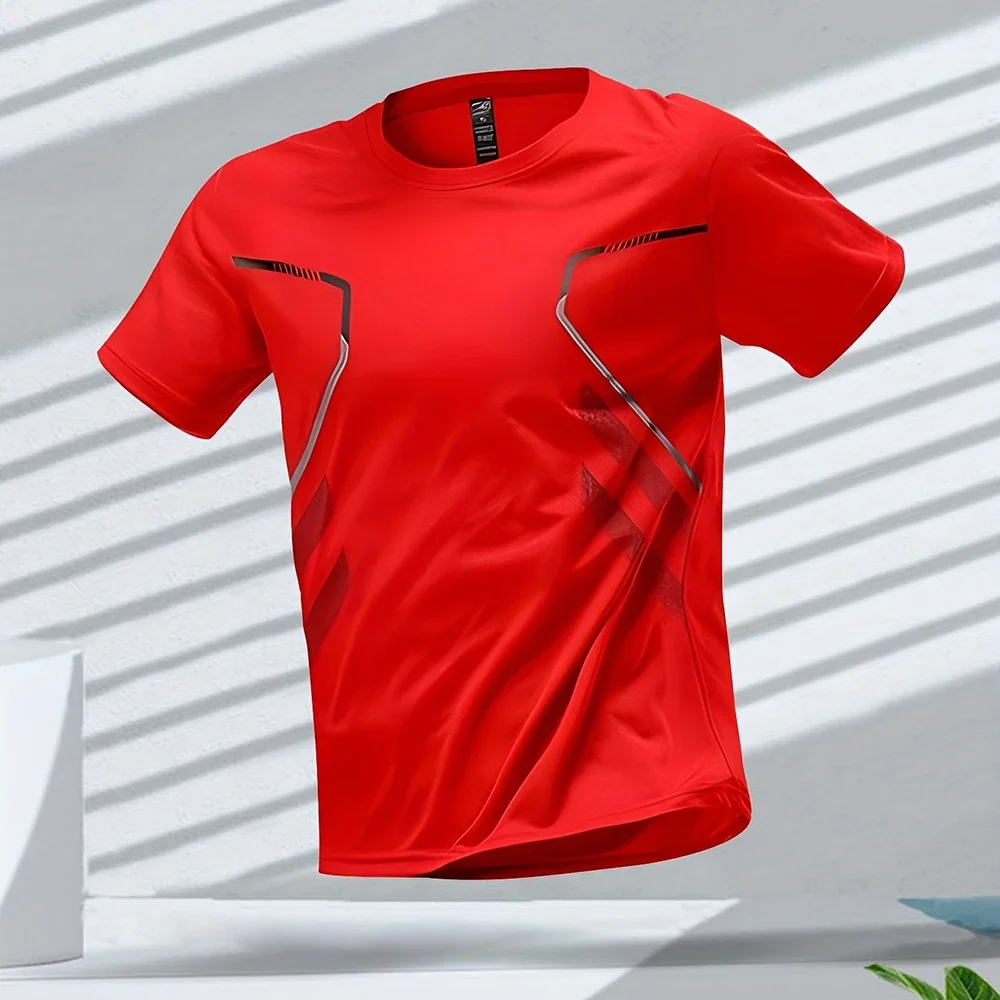 Men\'s T-shirts Sports Running T-shirt Color Block Men Quick-drying Breathable Short Sleeve Round Neck Active Tee Outdoor Workout