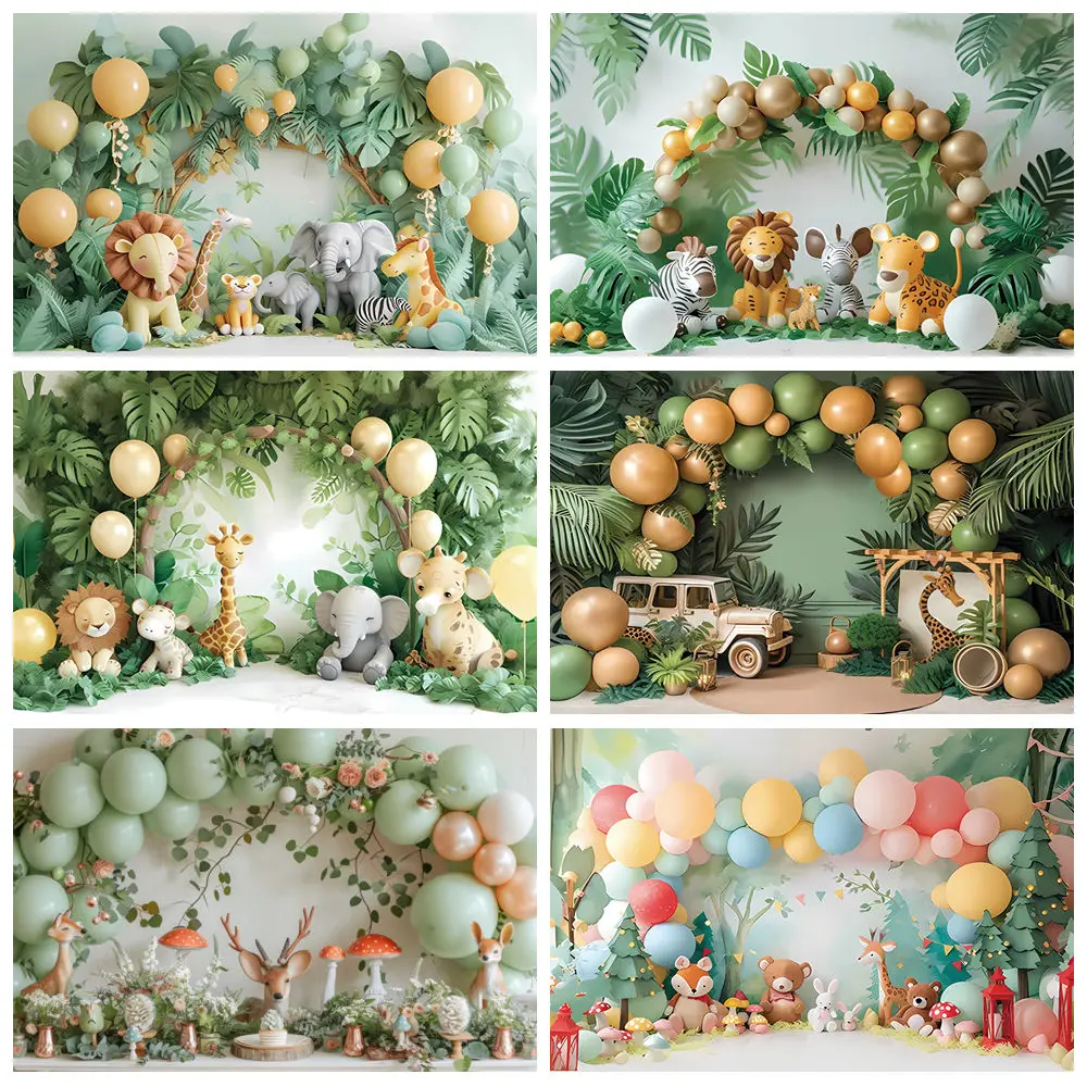 

Tropical Jungle Safari Wild One Animal Photography Backdrop Boy Girl 1st Birthday Party Baby Shower Cake Smash Photo Background