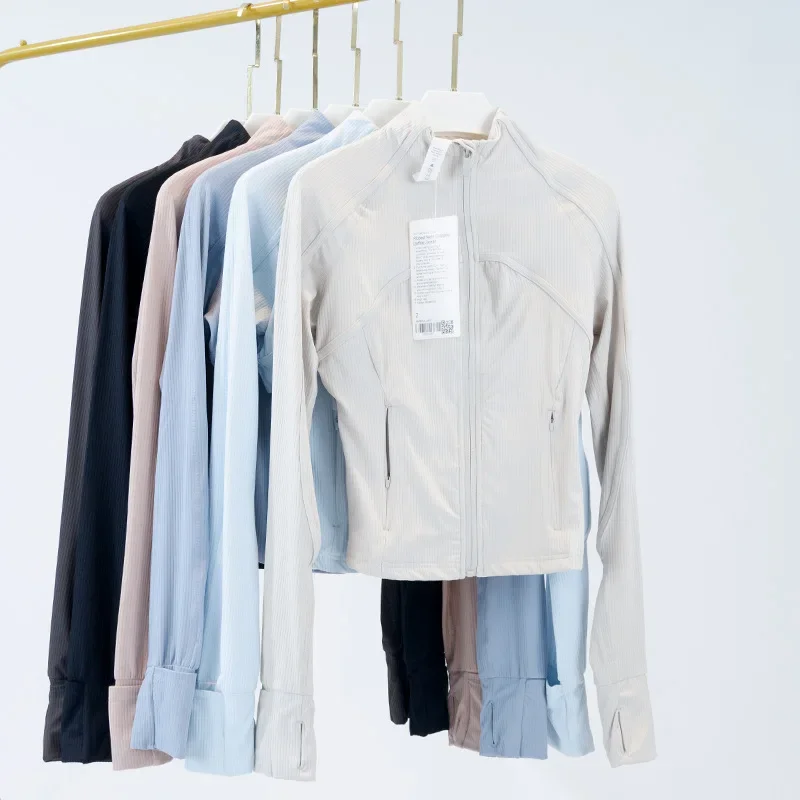 

Classic threaded stand collar yoga coat high stretch breathable comfortable cardigan fitness jogging casual sports top