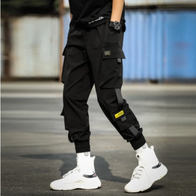 2024 Spring Autumn New Men\'s Korean Fashion Multi-pocket Loose Ins Nine-minute Drawstring Leg Work Pants Casual Daily Sweatpants