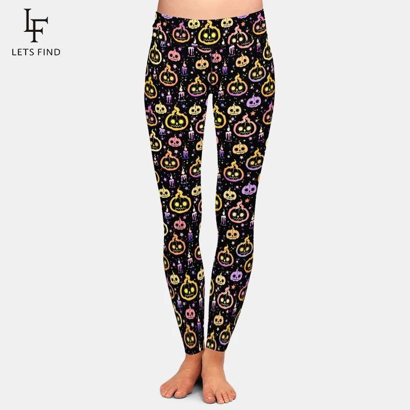 LETSFIND Autumn New Halloween Pumpkins and Ghost Digital Print Women High Waist Leggings Fashion High Quaility Fitness Leggings