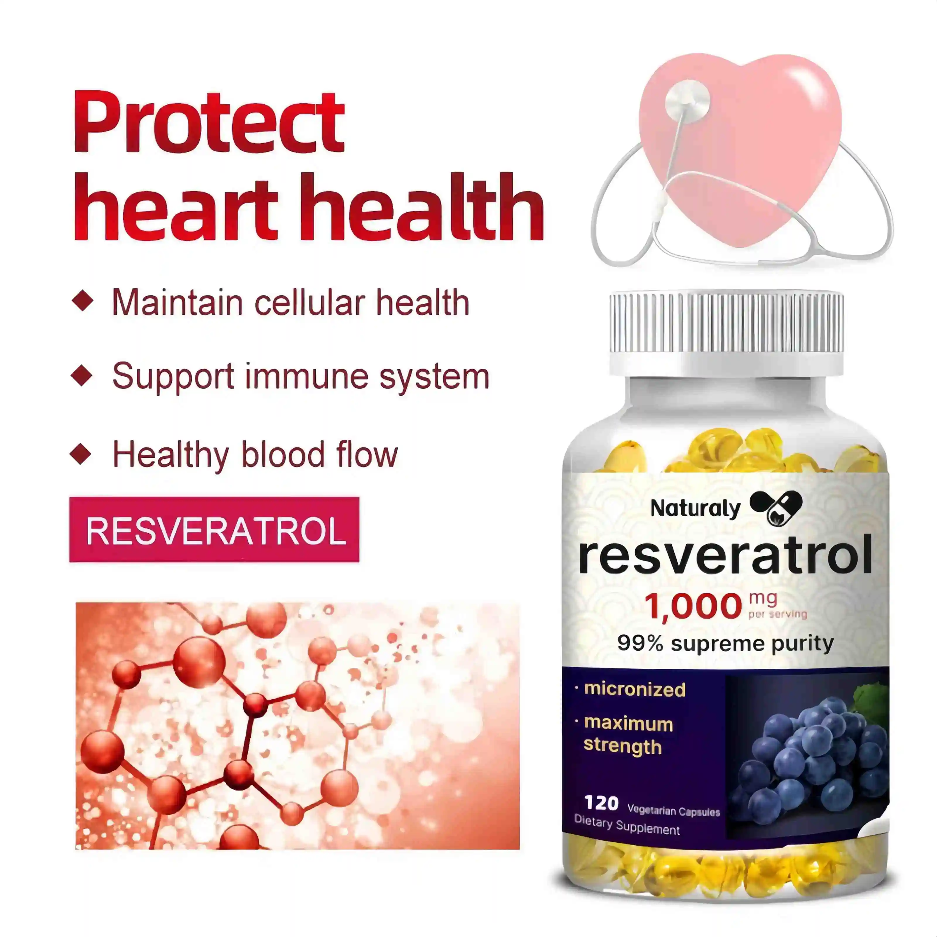 Resveratrol 1000 Mg - Helps Support Digestive Health and Immune System