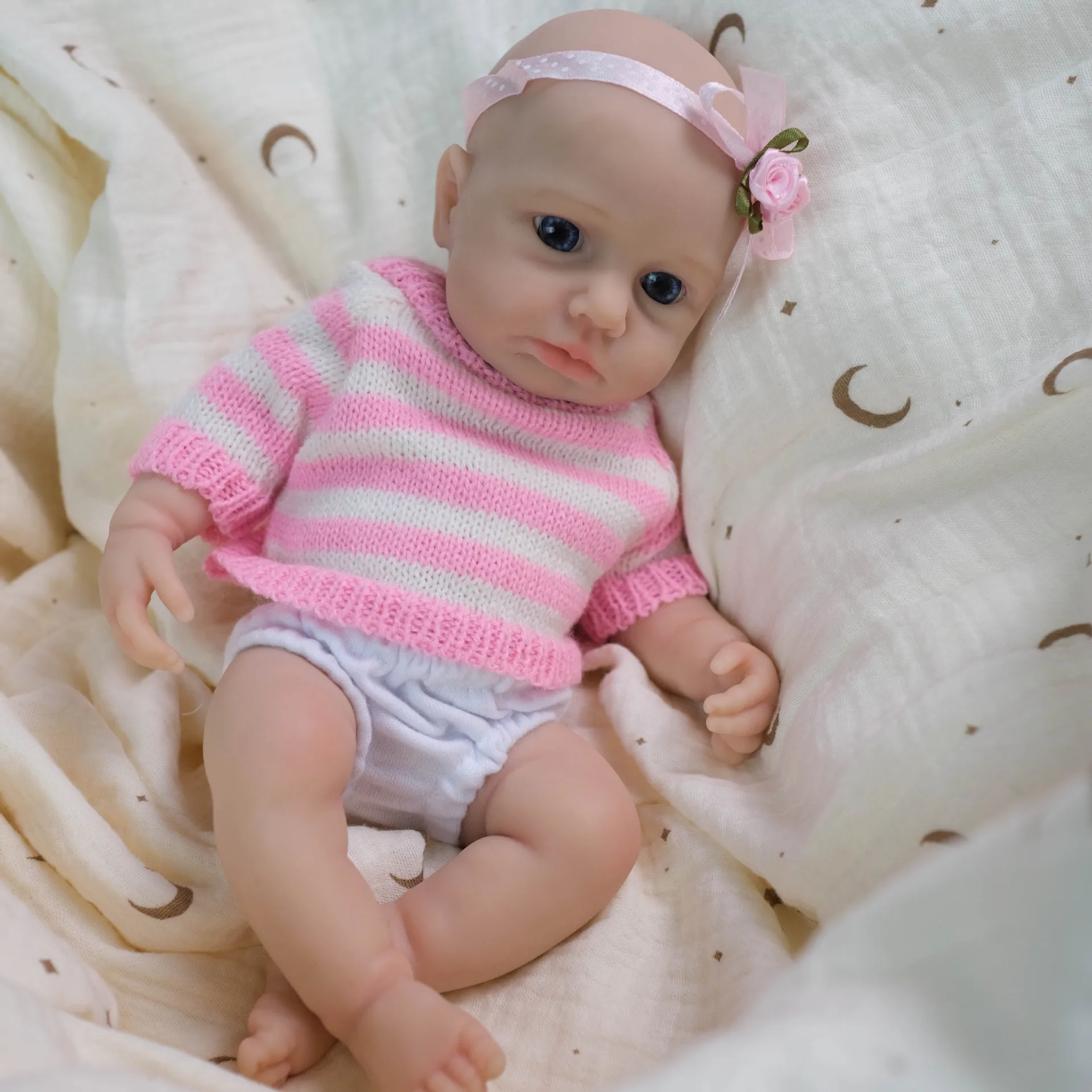 

New 8 inch Solid Silicone Reborn Baby Open Eyes 20 cm That Look Real Handmade Preemie Realistic-Newborn Birthday Christmas Gift