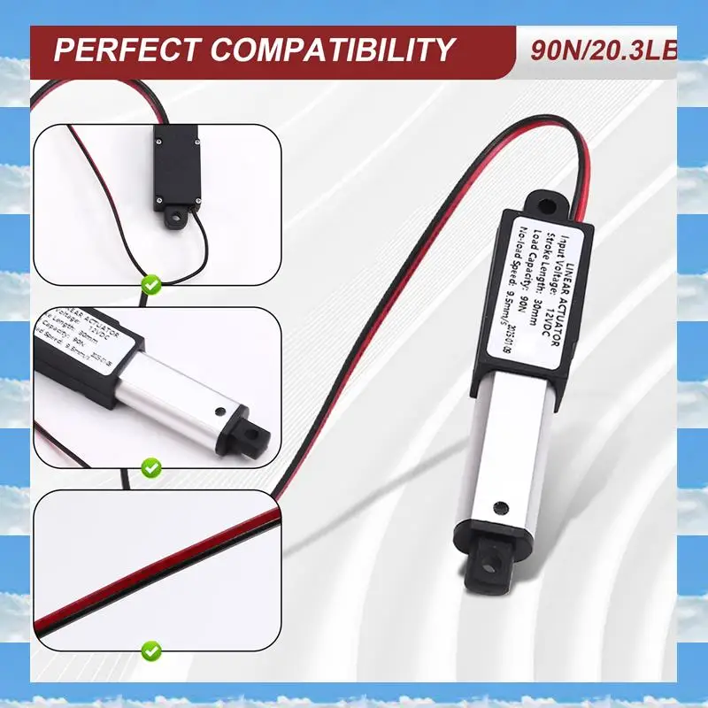 

A11I Micro Linear Actuator 1" Stroke, 90N/20.3Lb, Speed 9.5Mm/S Mini Electric Waterproof Actuator Motor Linear Actuator 12V