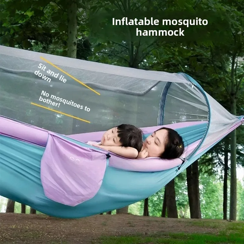 Light luxury inflatable mosquito repellent hammock, outdoor camping cradle, swing with mosquito net, summer adult tip-over