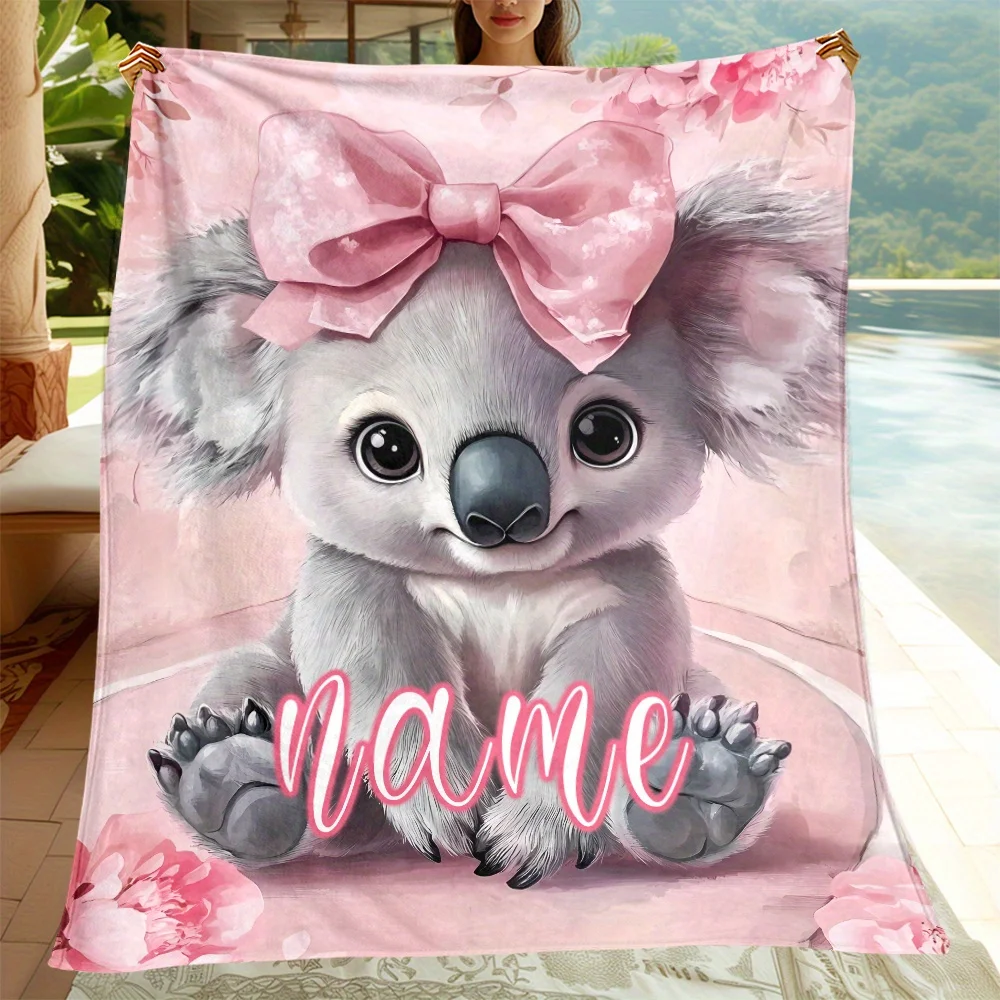 Personalized pink cute koala travel blanket, lightweight and flannel blanket, suitable for sofa beds, camping living rooms, offi