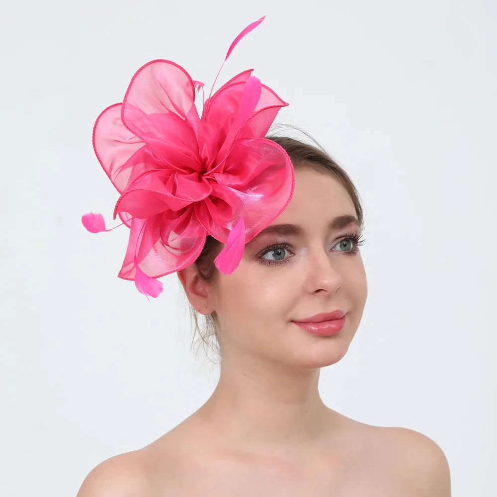 Fascinators Hat Flower Mesh Ribbons Feathers on a Headband and a Forked Clip Cocktail Tea Party Headwear for Girls and Women