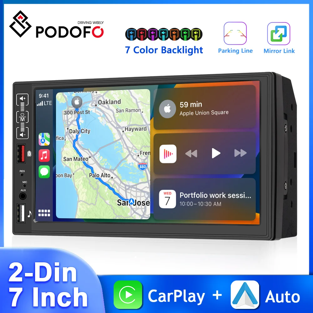 

Podofo 2Din 7" Car Radio LCD Automotive Multimedia Carplay Android Auto Mirror Link Bluetooth FM Rear View Camera Audio Stereo