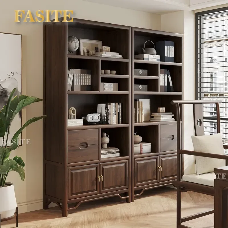 For New Chinese Style Solid Wood Bogu Shelf Study Living Room Bookcase Locker Integrated Tea Room Floor Storage Cabinet