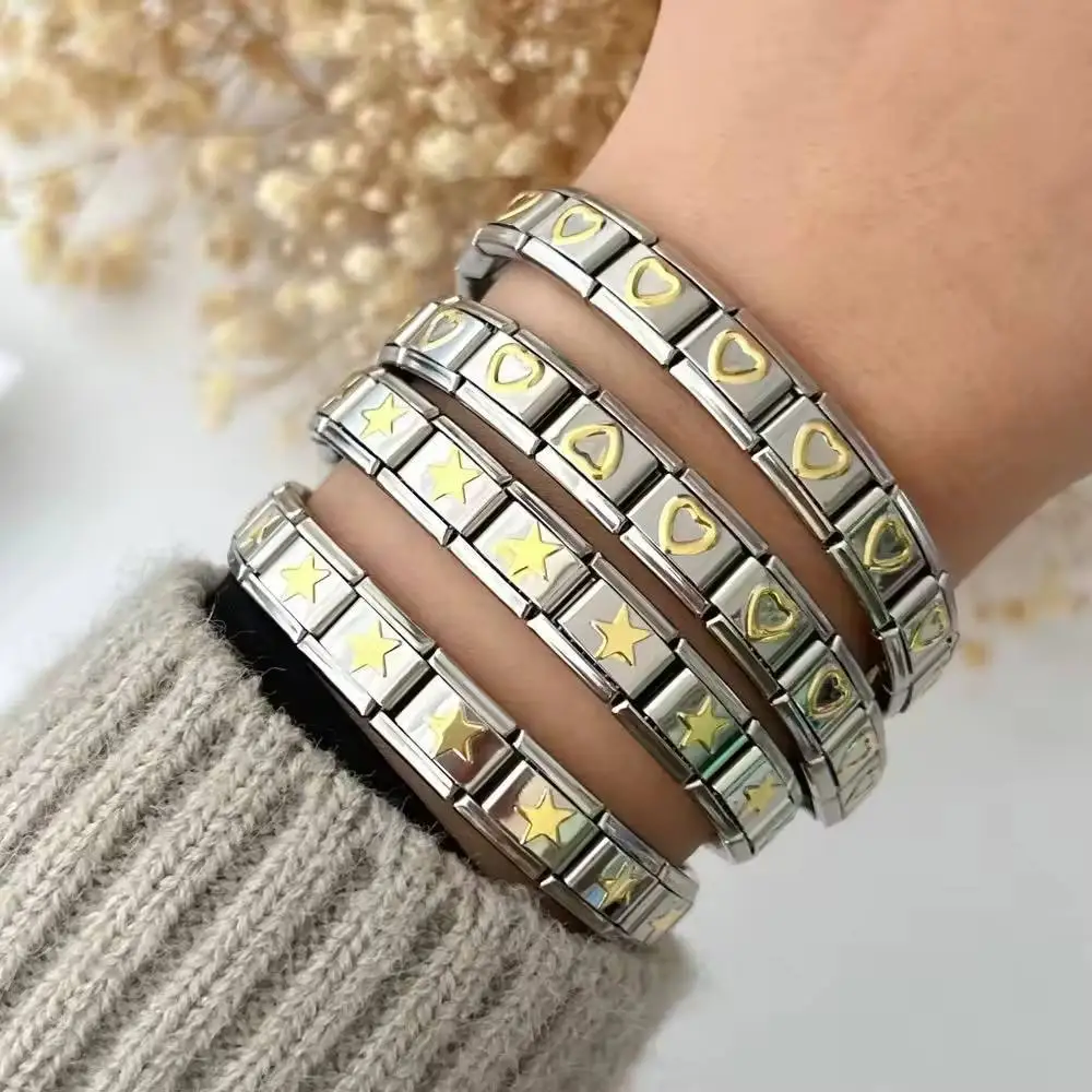 Custom Stainless Steel Italian Module Love Star Strap Bracelet Splicing Bracelet Detachable Elastic Bracelet Gift for Her