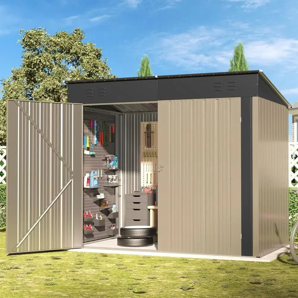 6x4ft Durable Metal Shed with Sloping Roof and Lockable Door for Outdoor Storage