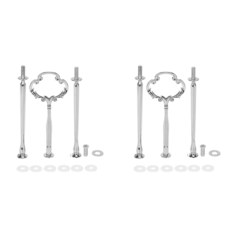 Hot Kf-2 3 Tier Cake Plate Stand Heavy Metal Center Handle Fitting Hardware Rod Shape:Ornate Victoriana Color:Silver 2 Sets