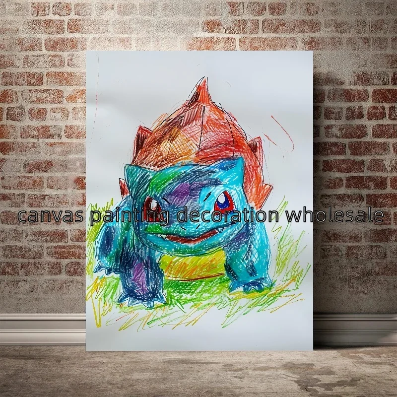 Wall Art High Quality Home Decor Anime Pokemon Poster Sketch Style Watercolor Print Canvas Painting Pikachu Bulbasaur Charmander