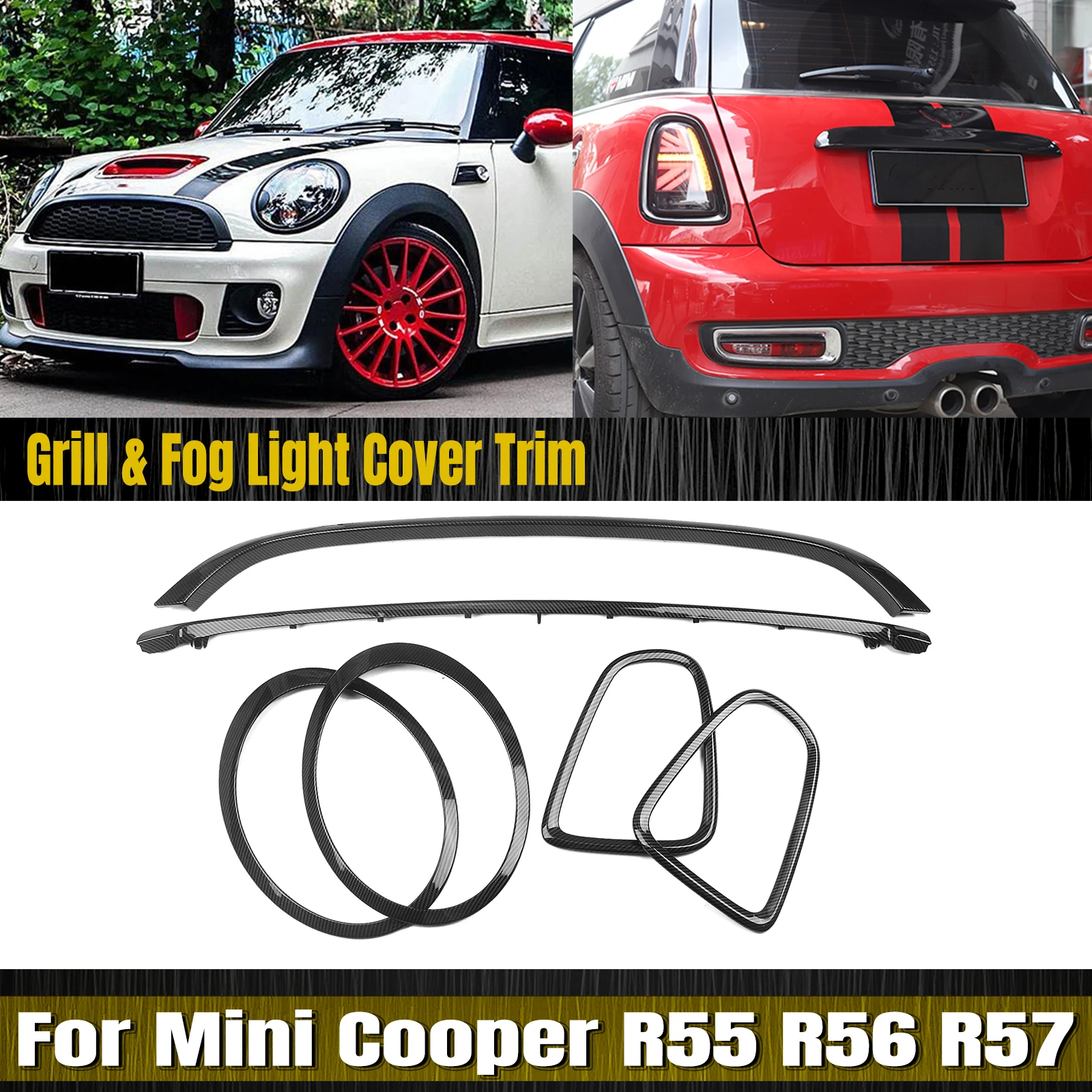 

Headlight+Rear Lamp Cover Trim+Front Grille Grill Frame Clip On For BMW MINI COOPER R55 R56 R57 R58 R59 2007-2015 JCW Style Only