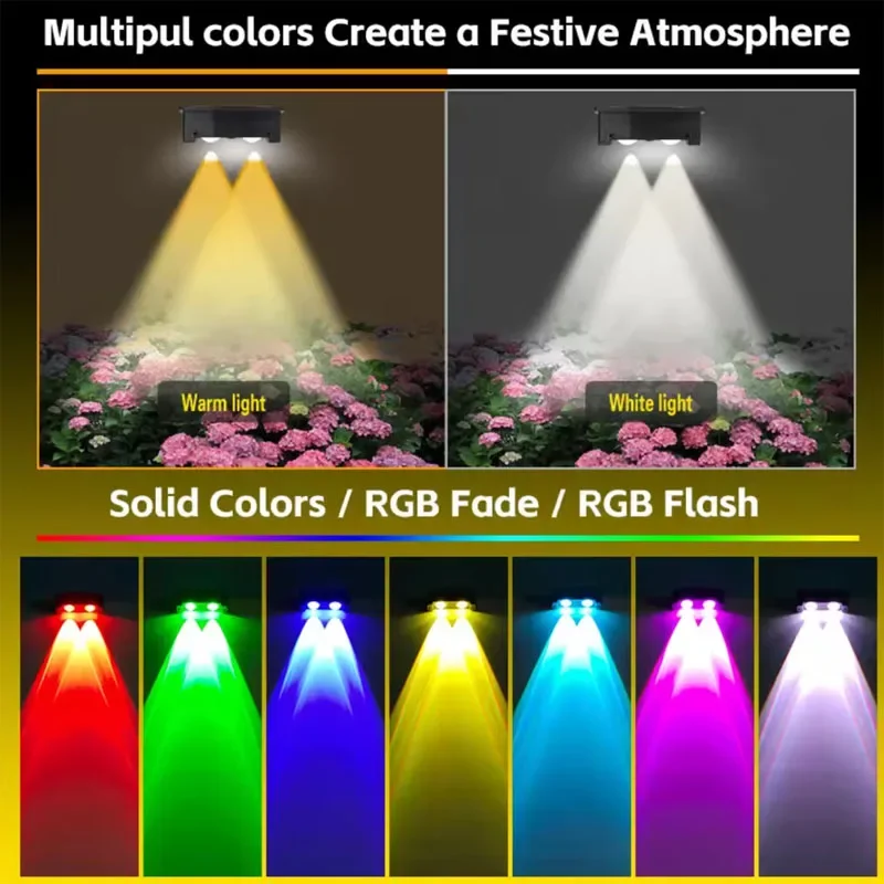 Solar Wall Washing Lamp Waterproof Outdoor LED Step Light RGB Courtyard Lamp Balcony Garden Decorative Pathway Patio