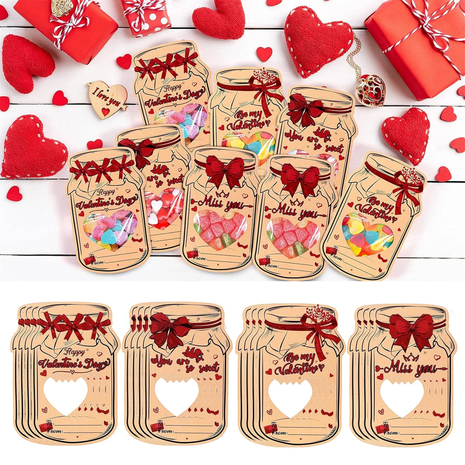 24/50Pcs Happy Valentines Day Cards Insteresting Exchange Party Favors Set For Biscuits Nuts for Kids School Classroom birthday